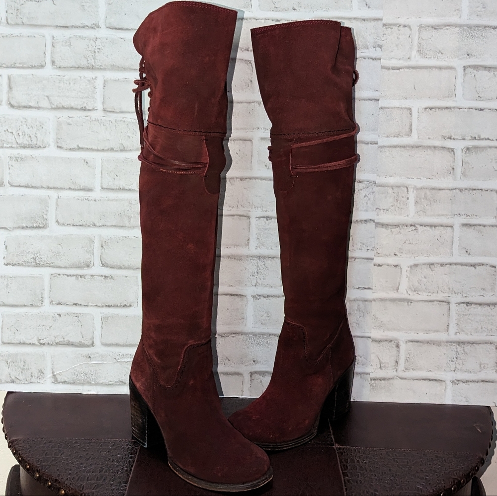 FreeBird Brock Over the Knee Red Vine Suede Boots size 8 - Picture 5 of 15